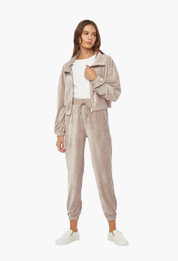 Cozy Velour Joggers in Taupe - Get great deals at JustFab