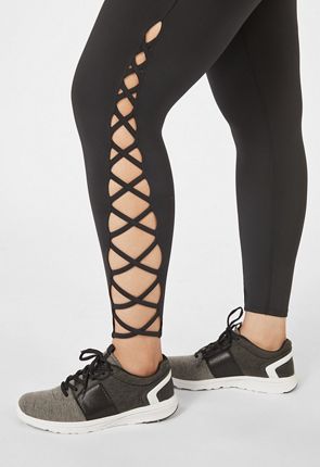 Criss Cross Detail Leggings in Black - Get great deals at JustFab