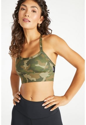 Mesh Back Sports Bra in Olive Night Camo - Get great deals at JustFab