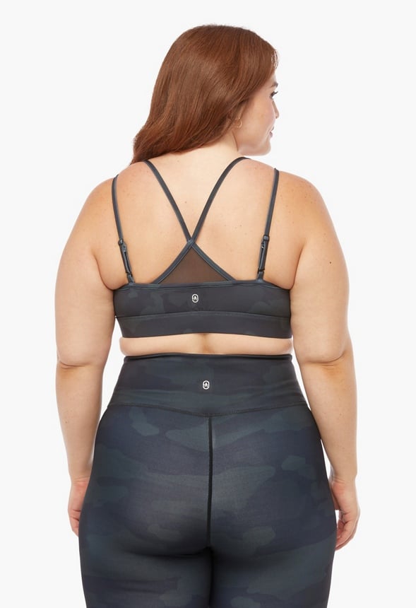 Mesh Back Sports Bra in Olive Night Camo - Get great deals at JustFab