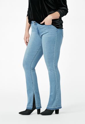 SS7 Womens Blue Bootcut Side Slit Jeans in High Waist : .co