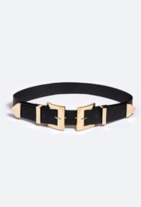 Kacy Adjustable Double Buckle Faux Leather Belt in Gold