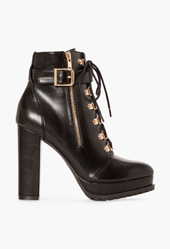 Brea Lace-Up Heeled Bootie in Black - Get great deals at JustFab