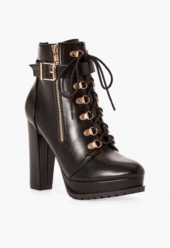 Brea Lace-Up Heeled Bootie in Black - Get great deals at JustFab