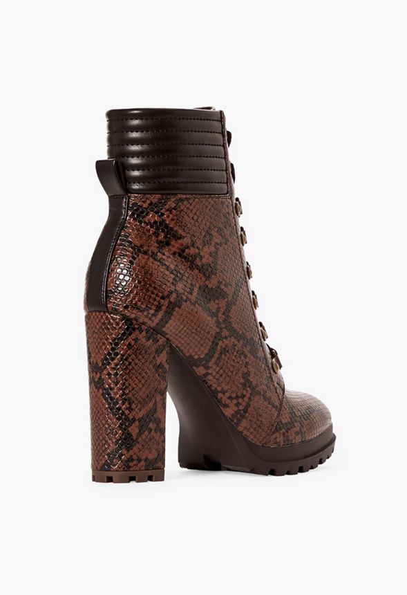 Shandee Lace-Up Bootie in Brown Snake - Get great deals at JustFab