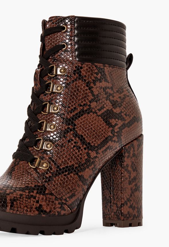 Shandee Lace-Up Bootie in Brown Snake - Get great deals at JustFab