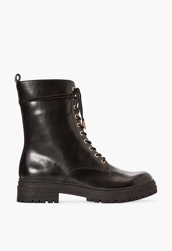 Leighton Lace-Up Boot in Black - Get great deals at JustFab