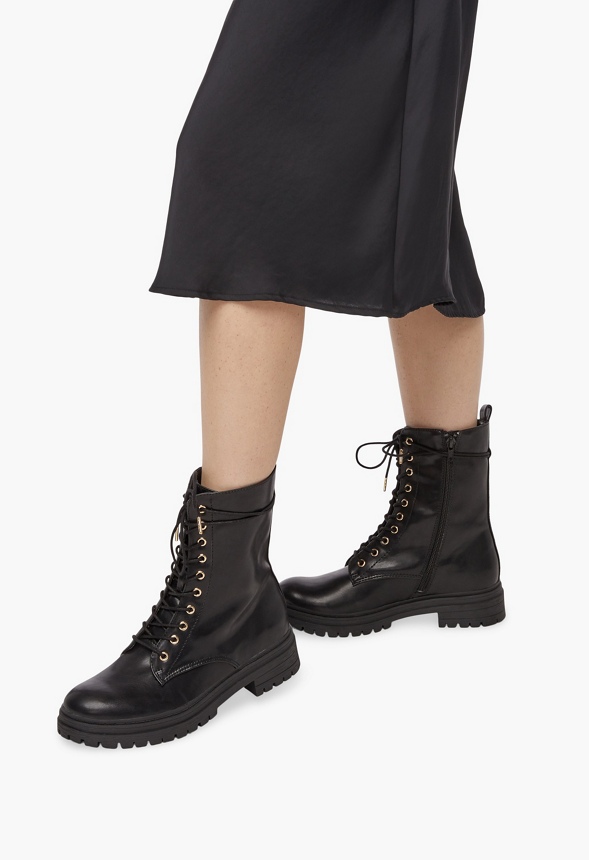 Leighton Lace-Up Boot in Black - Get great deals at JustFab