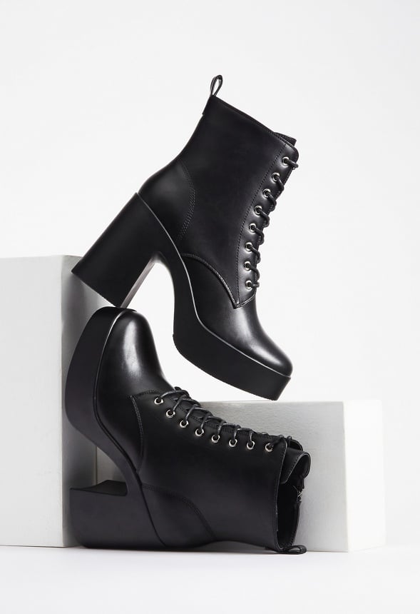 Letty Block Heeled Lace Up Bootie in Black Get great deals at JustFab