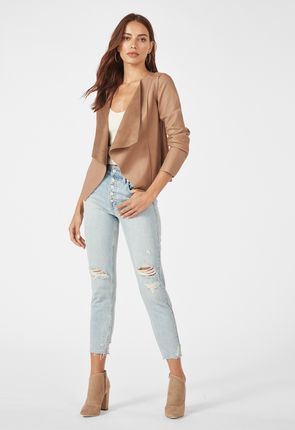 Drape Front Jacket Clothing in Taupe - Get great deals at JustFab