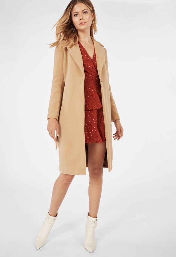 Wrap Front Double Knit Robe Coat Clothing in Cream - Get great deals at  JustFab