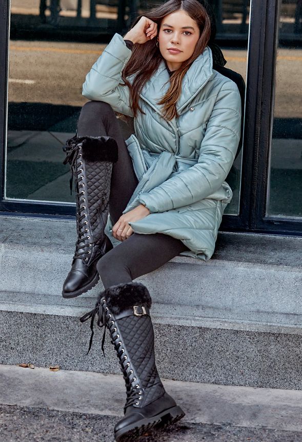 Shiny Puffer Jacket in Green - Get great deals at JustFab