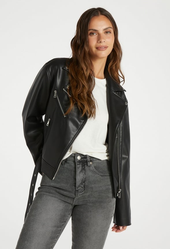 美品CLANE 【定価37400】EGG FAKE LEATHER JACKET Zita Faux-Leather Moto Jacket | GUESS Factory