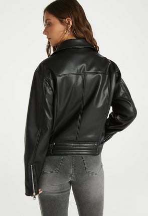 Faux Leather Jacket in Black Caviar - Get great deals at JustFab
