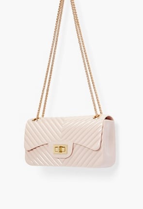 Metallic Bow Detail Jelly Chevron Crossbody Bag - Pink