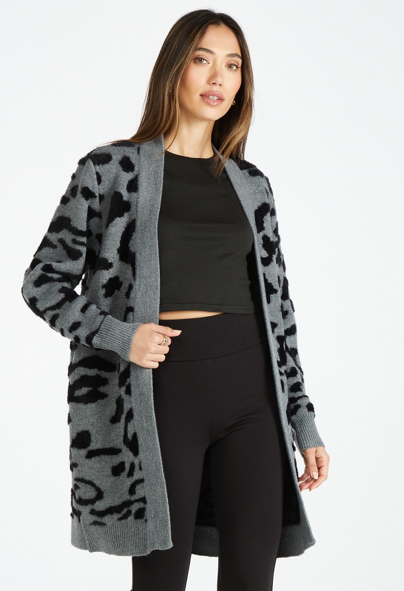 Leopard Fuzzy Jacquard Cardigan