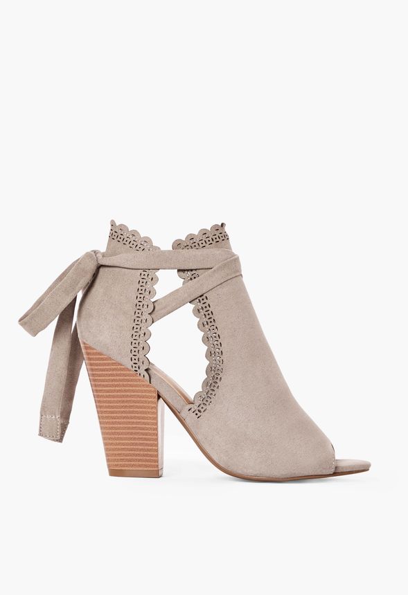 Just For Fun Scalloped Open Toe Bootie in Grey Get great deals at JustFab