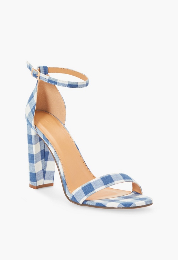 Lorelai Block Heeled Sandal in Gingham Blue Get great deals at JustFab