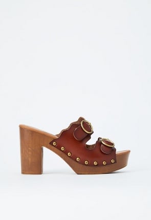 Billie Studded Platform Clog Sandal in Leather Brown - Get great deals ...