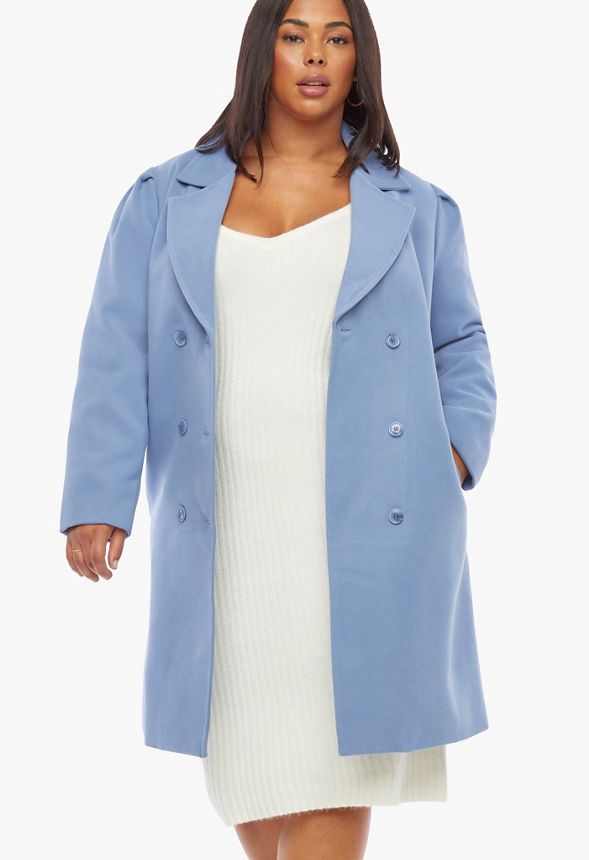 Light blue wool coat plus size hotsell