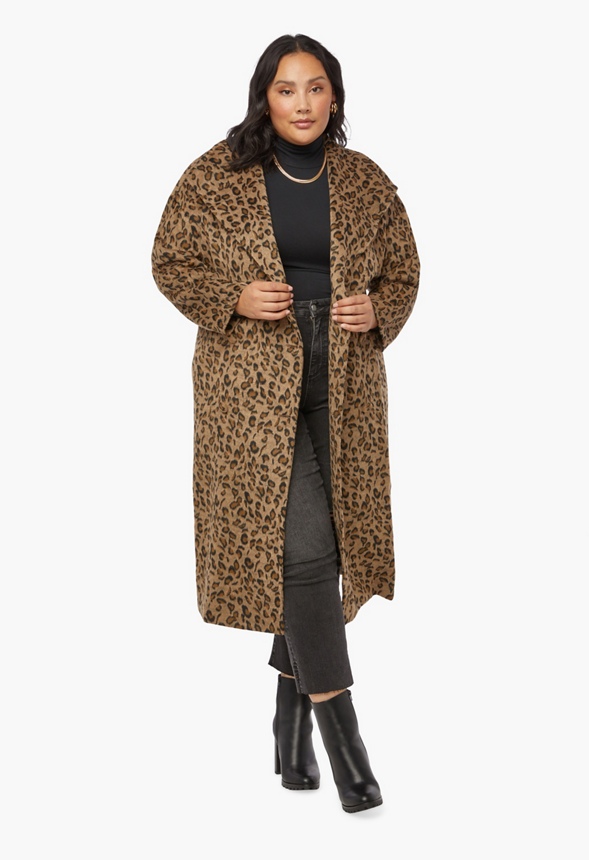 Leopard Drape Front Coat