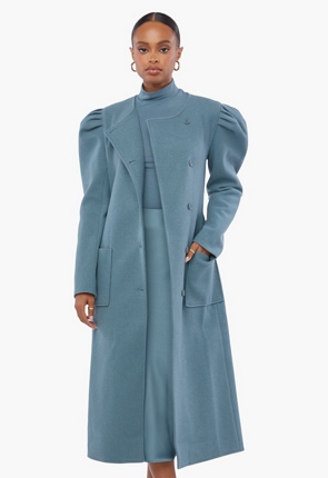 Puff Sleeve Wool Coat