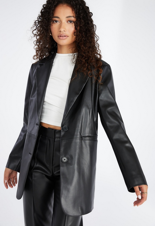 Oversized Faux Leather Blazer in Black Caviar - Get great deals at