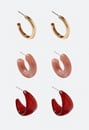 3-Pair Emme Mixed Resin And Metal Hoop Earrings