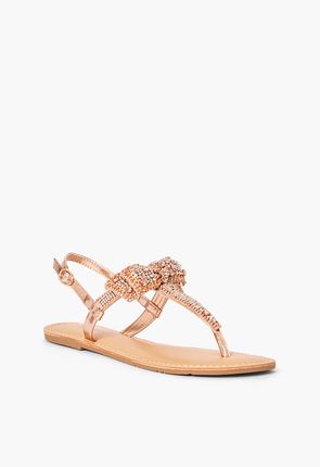 Terena Embellished Bow Flat Sandal in Rose Gold - Get great deals at ...