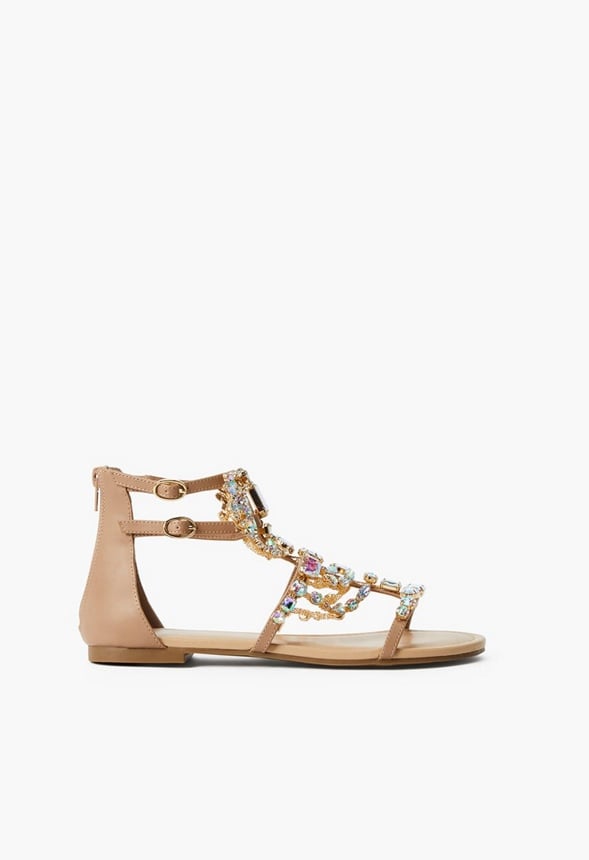 Remy Embellished Gladiator Sandal in Beige - Get great deals at