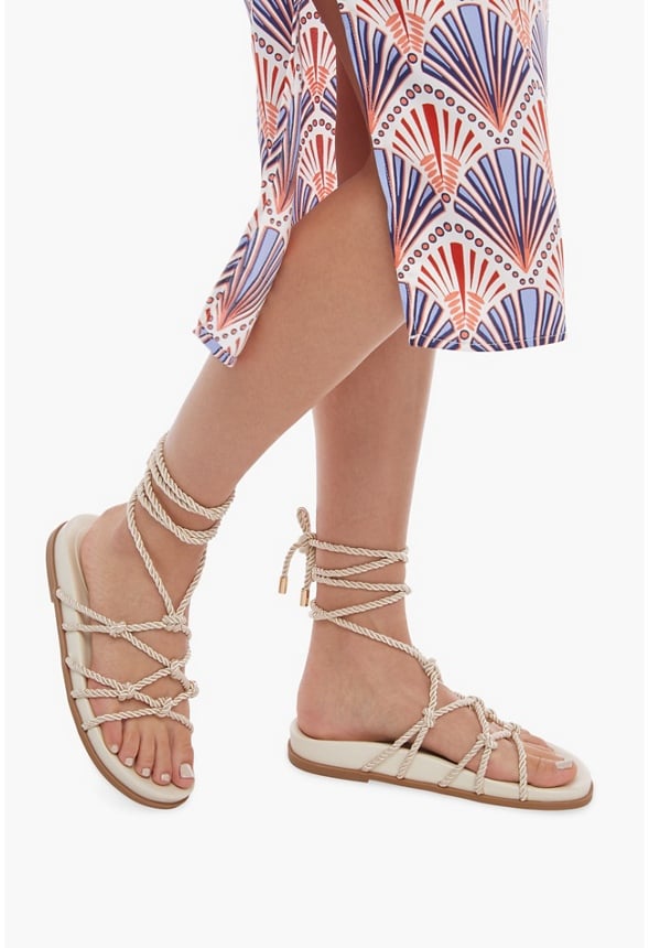 Knotty Ankle Wrap Gladiator Sandal in Birch White Get great deals at JustFab