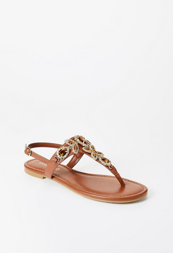 Julisa Flat Sandal in Leather Brown - Get great deals at JustFab