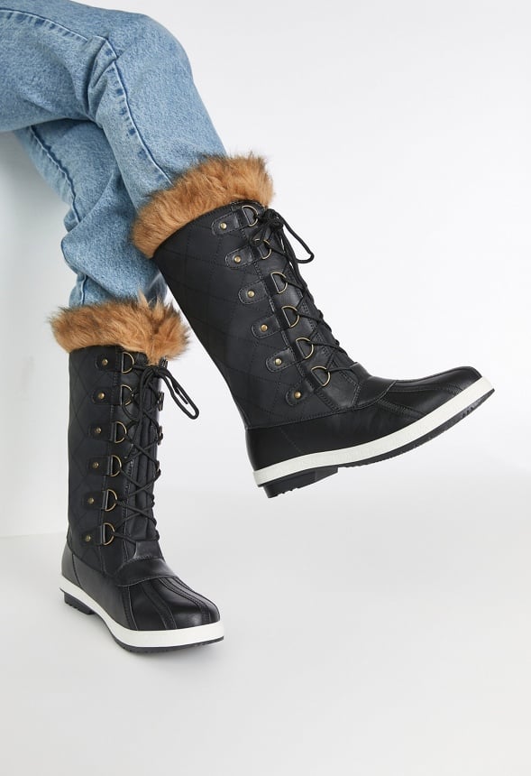 Marley Quilted Faux Fur Snow Boot in Black Get great deals at JustFab