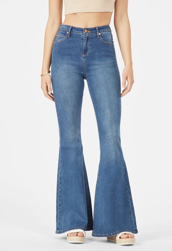 Gigi High-Waisted Super Flare Jeans Clothing in Medium Wash - Get great  deals at JustFab