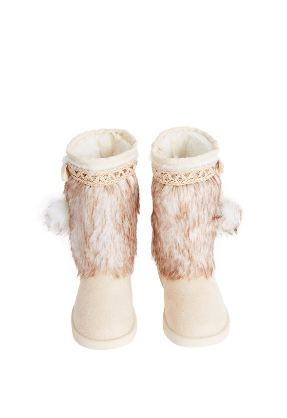 Pom Pom Fur Fuzzy Boot in Tan - Get great deals at JustFab