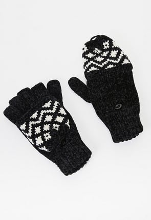 Fair Isle Fold Over Mitten In Black Multi Get Great Deals At JustFab