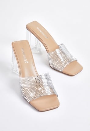 Vela Block Heeled Sandal in Clear/Clear - Get great deals at JustFab