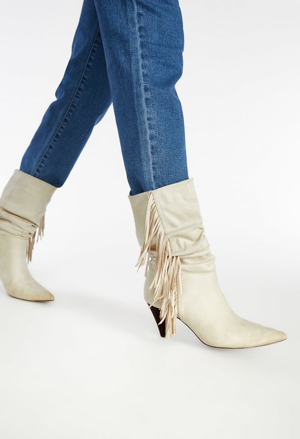 Suede Fringe Justfab Suede Boots Sanna Slouchy Boot In Birch White