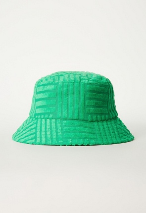 Textured Terry Bucket Hat in Stone Green - Get great deals at JustFab