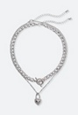 2-Rows Veda Rhinestone Heart And T-Bar Necklace