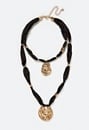 Kai Double Organic Metal Drops On Fabric Necklace