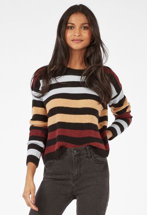 Striped Crew Neck Sweater in Black Multi Stripe - Get great deals at ...