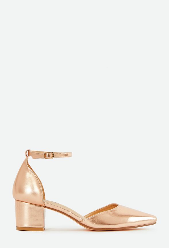 Rose gold store block heel pumps