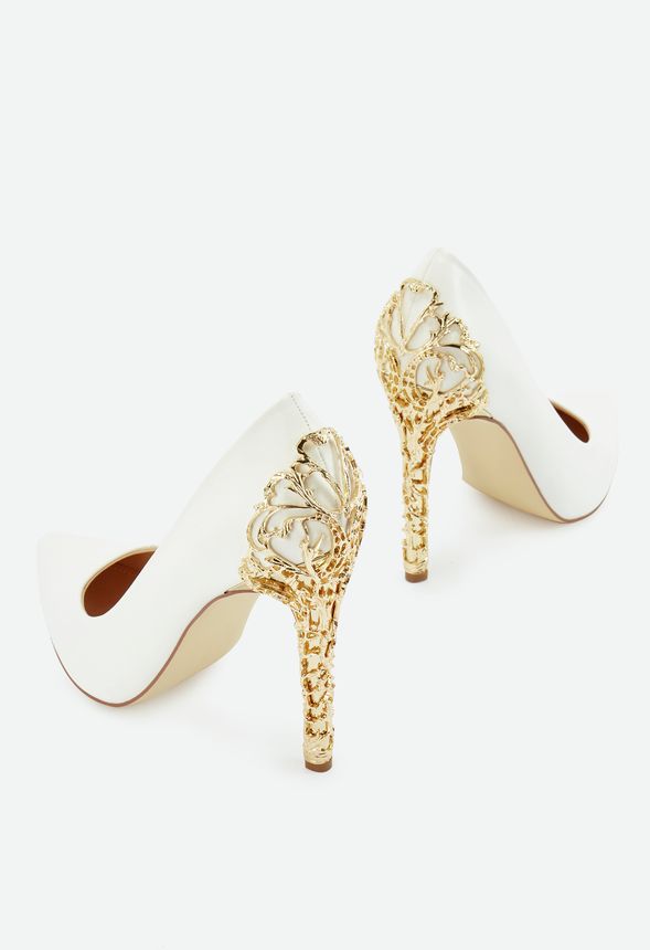 White and gold outlet pumps