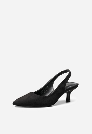 Pointed Toe Slingback Kitten Heel Pump in Black Suede - Get great deals ...