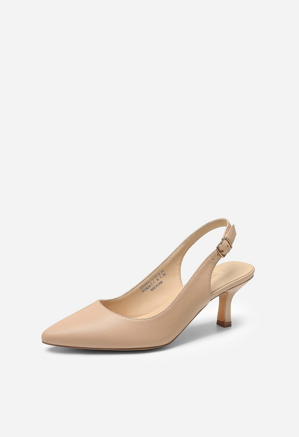 Slingback Pointed Toe Kitten Heel Pump in Nude Pu - Get