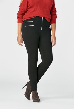 High-Waisted Zipper Front Leggings in Black - Get great deals at