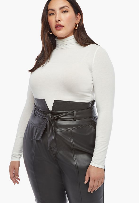 High Rise Belted Faux Leather Trousers Plus Size in Black - Get great deals  at JustFab