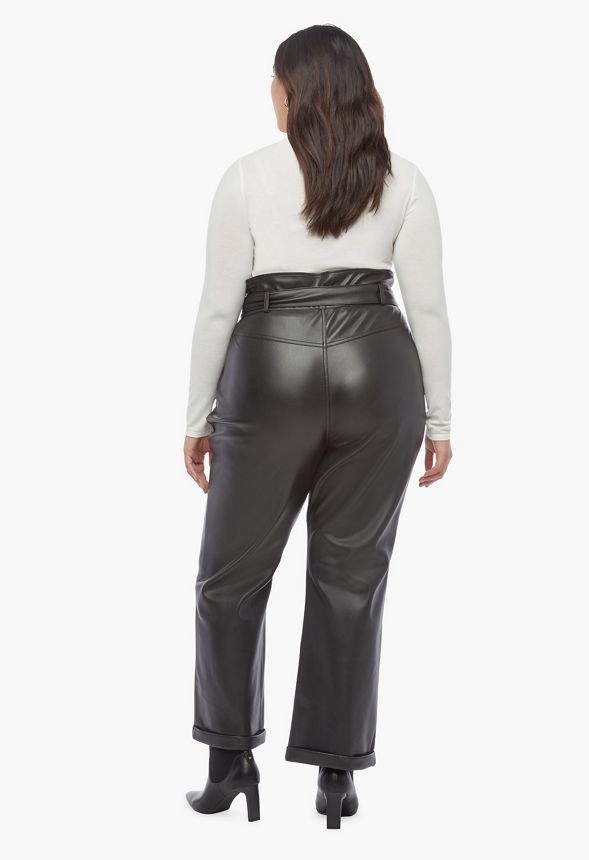 High Rise Belted Faux Leather Trousers Plus Size in Black - Get great deals  at JustFab