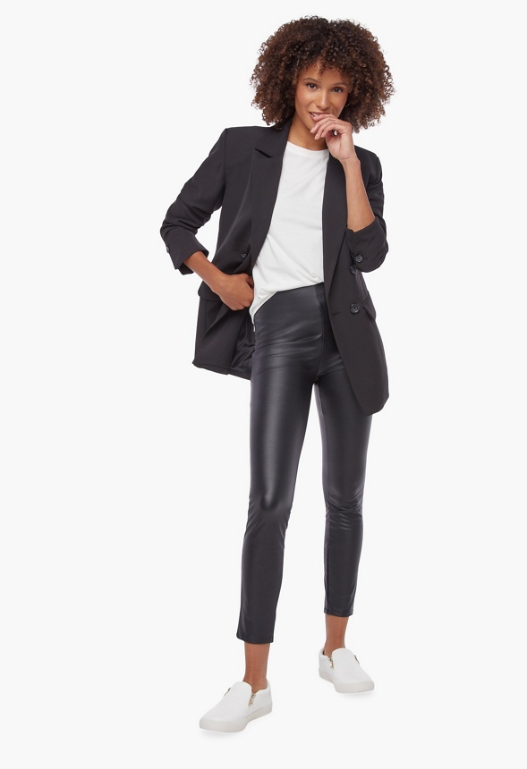 High Rise Faux Leather Leggings in Cream - Get great deals at JustFab